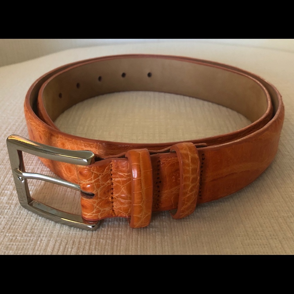 New W. Kleinberg Orange Crocodile Belt Size 36